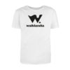Valkoinen T-paita mustalla Walklandia-logolla