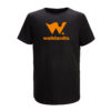 Musta T-paita oranssilla Walklandia-logolla